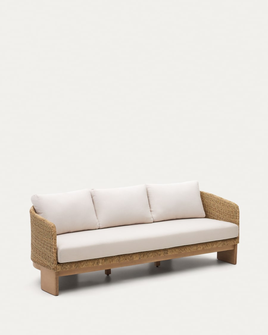 Xoriguer 3-seater sofa in synthetic rattan and solid eucalyptus wood, 223 cm FSC 100%