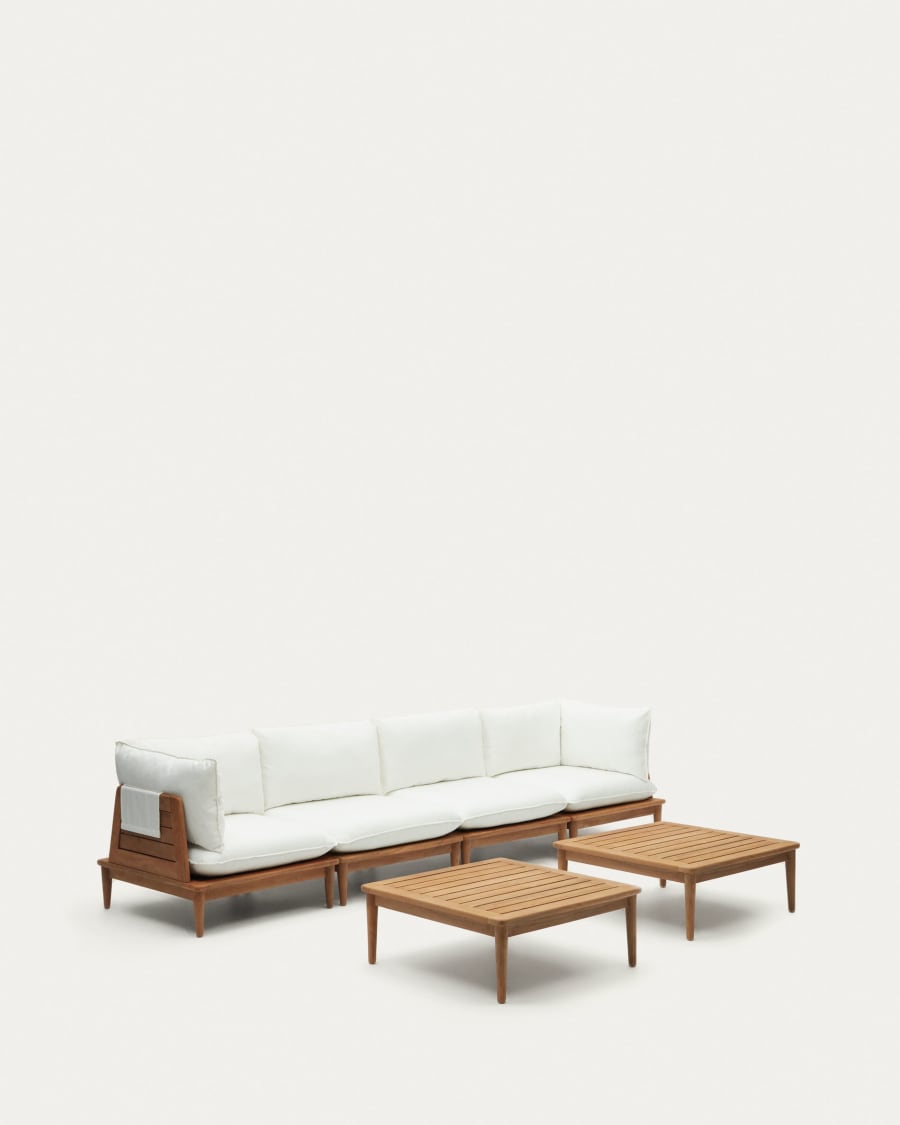 Portitxol set of 2 corner armchairs, 2 armchairs and 2 coffee tables in solid teak