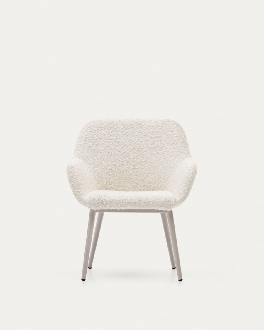 Konna children's chair in white bouclé with steel legs and a beige finish