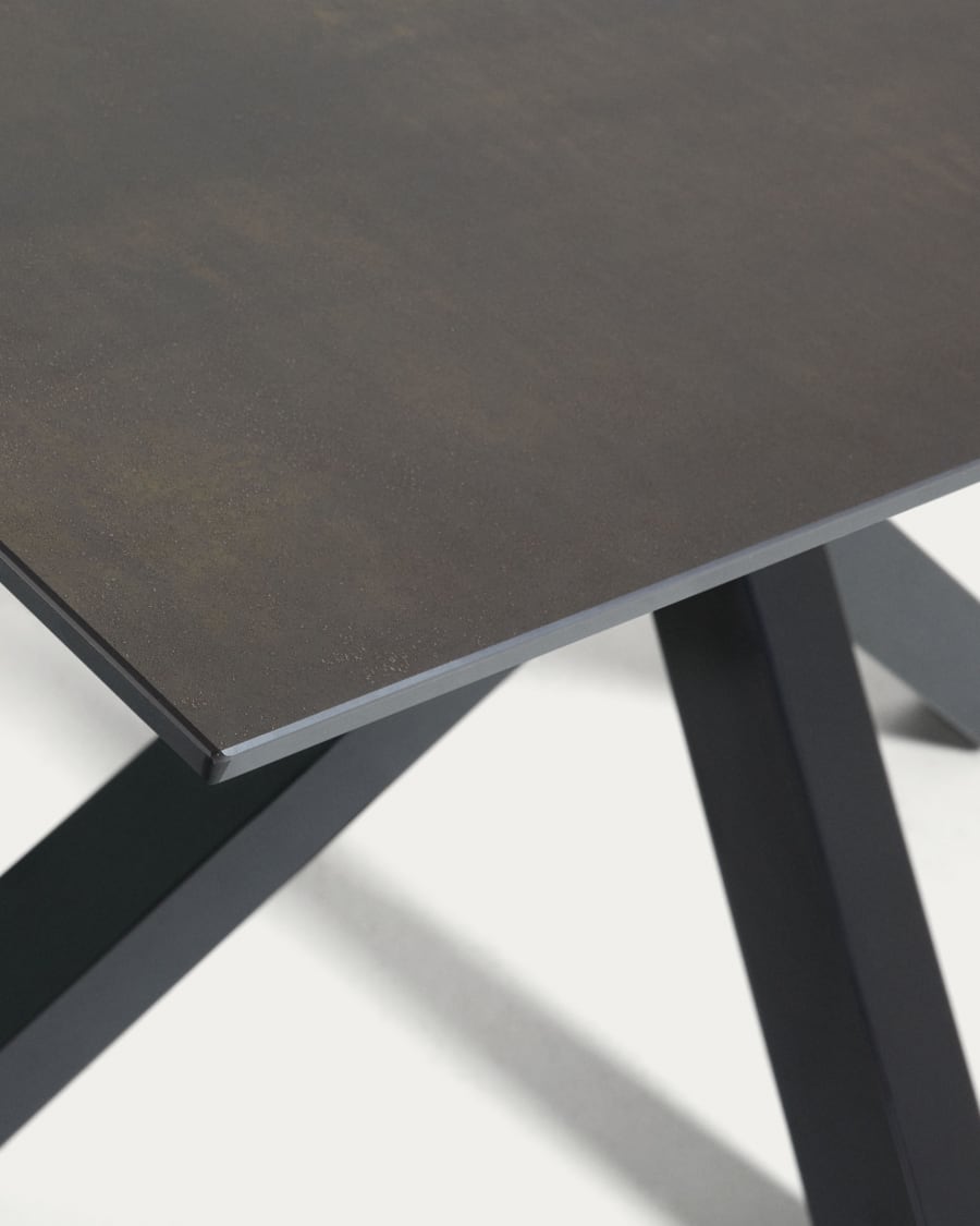Argo table in Iron Moss porcelain and steel legs with black finish, 200 x 100 cm