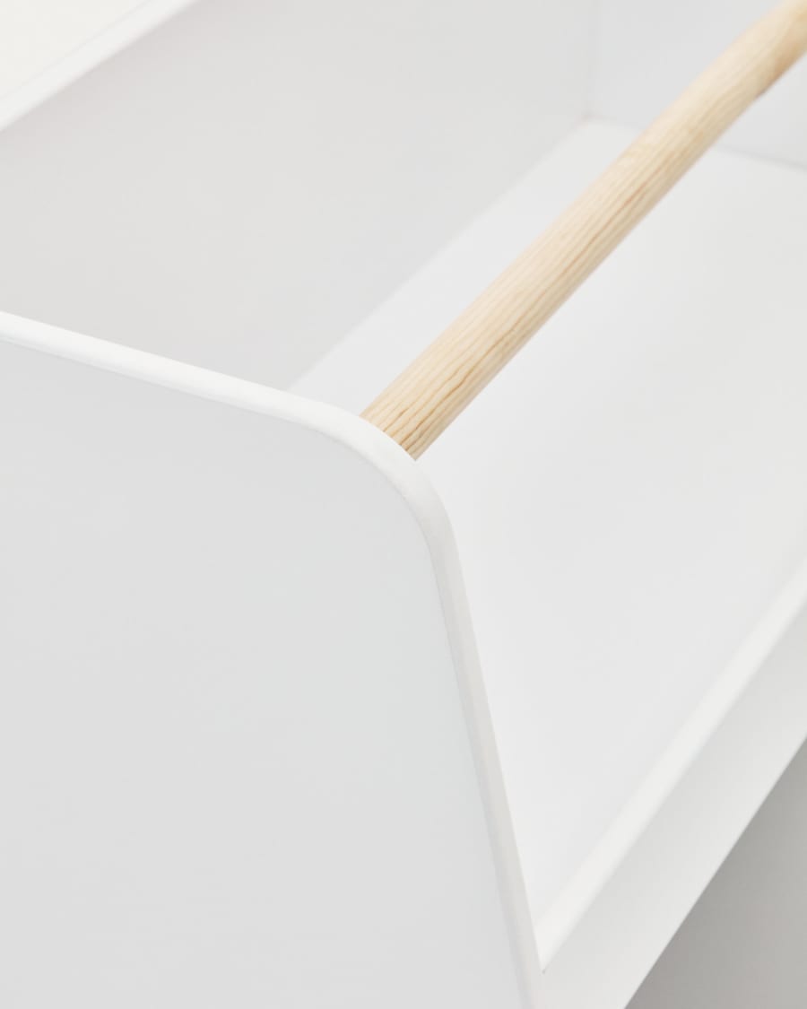 Serwa bookcase in white MDF with solid pine legs and bar