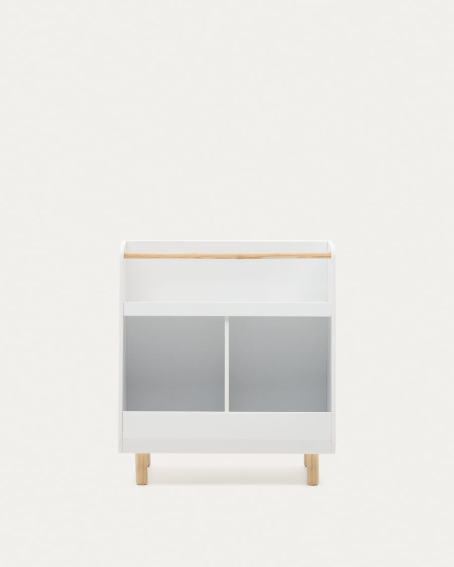 Serwa bookcase in white MDF with solid pine legs and bar