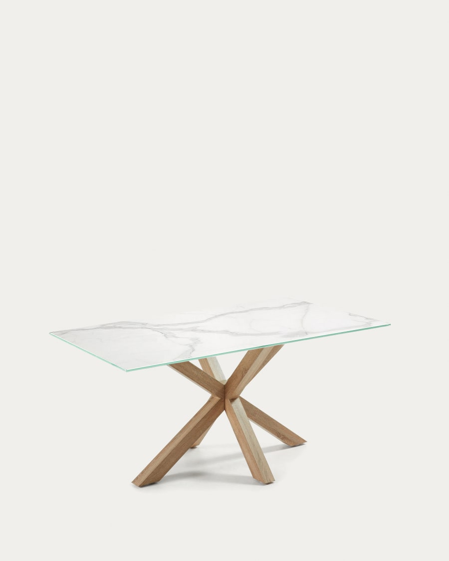 Argo table in white Kalos porcelain and wood-effect steel legs 180 x 100 cm