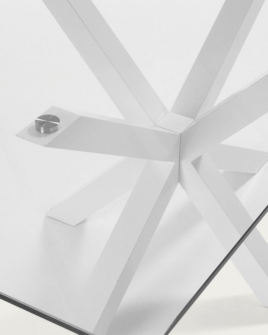 Argo glass table with steel legs with white finish 160 x 90 cm