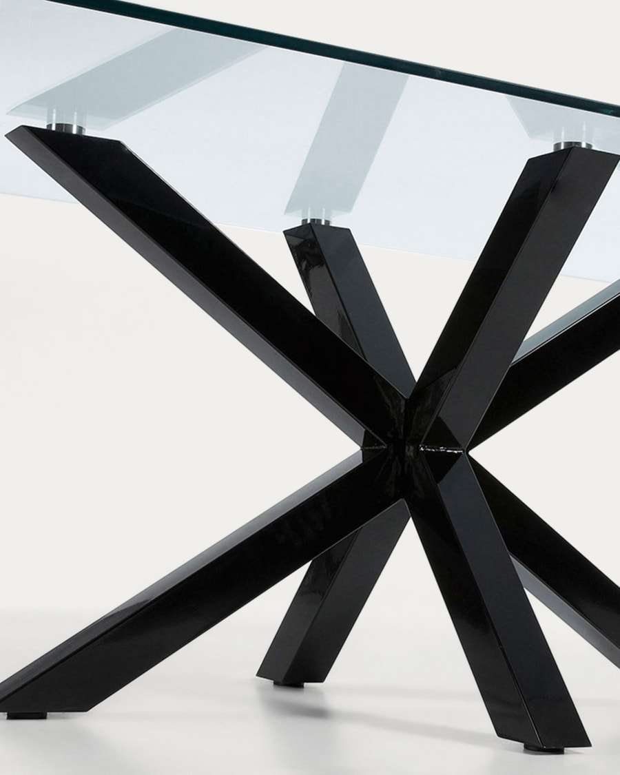 Argo glass table with steel legs with black finish 160 (90) x 90 cm
