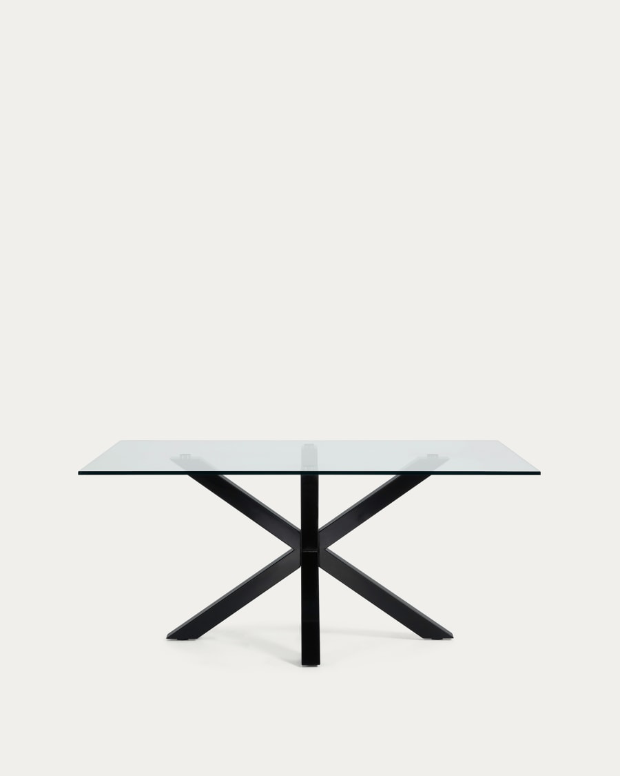 Argo glass table with steel legs with black finish 160 (90) x 90 cm