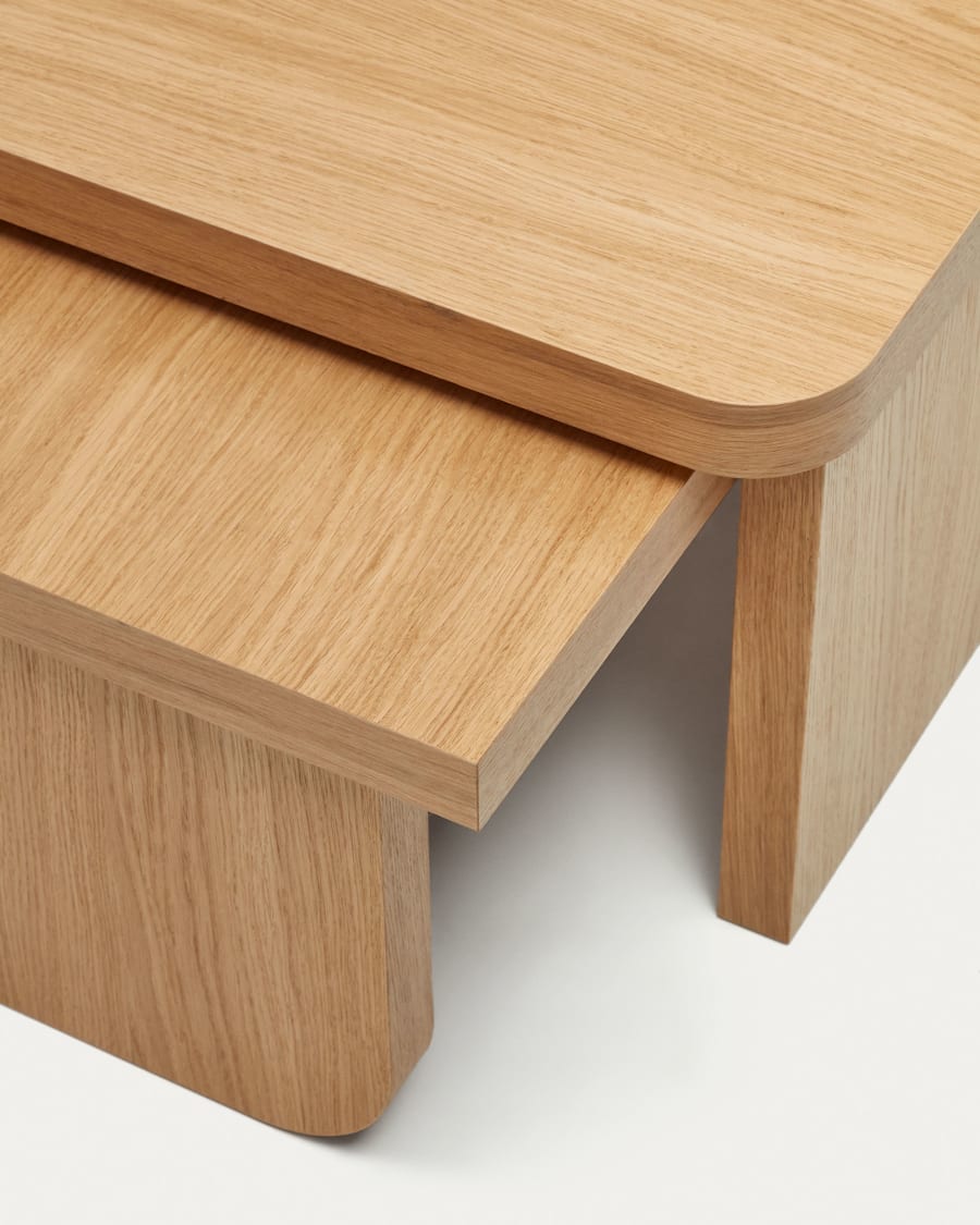 Oaq set of 2 coffee tables in oak wood veneer with natural finish FSC Mix Credit