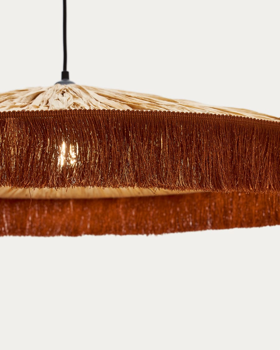 Pollensa ceiling lamp in natural raffia and terracotta fringes, Ø 75 cm