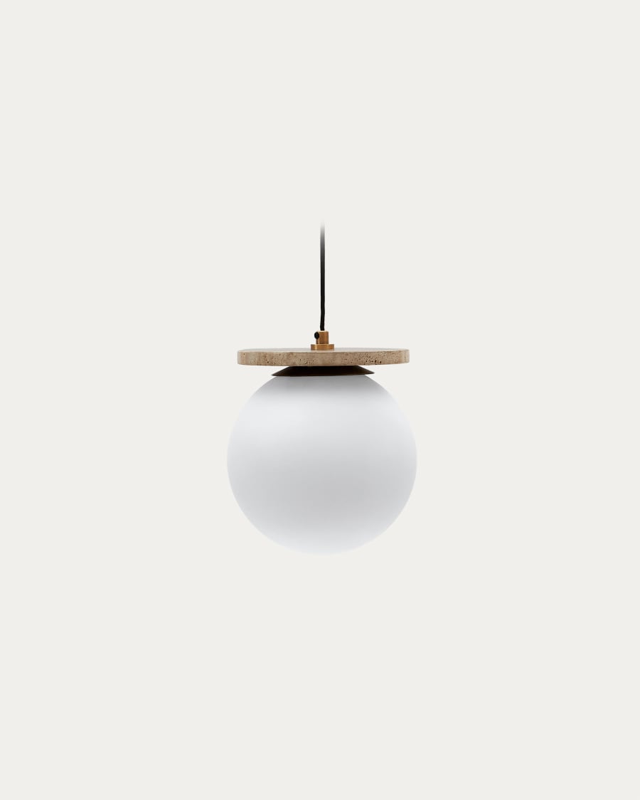 Malachi ceiling lamp with glazed glass and travertine stone