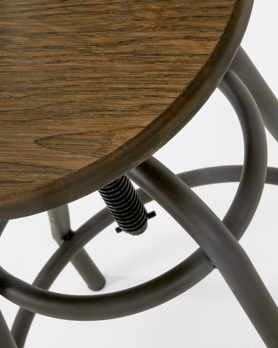 Malira steel kitchen stool with a dark grey finish, solid bamboo seat, 66-84 cm