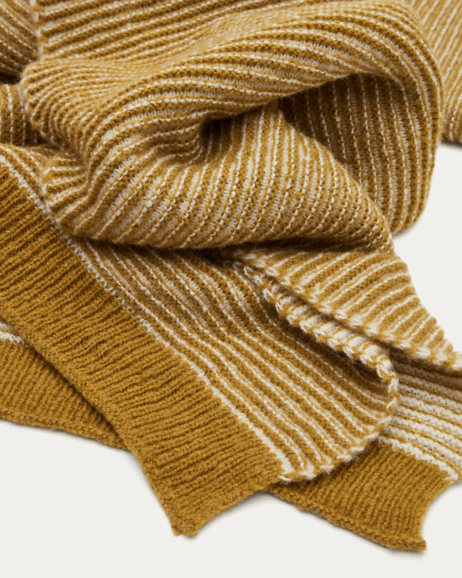 Πλεκτή κουβέρτα Melany, λευκό και μουσταρδί, 130x170εκ