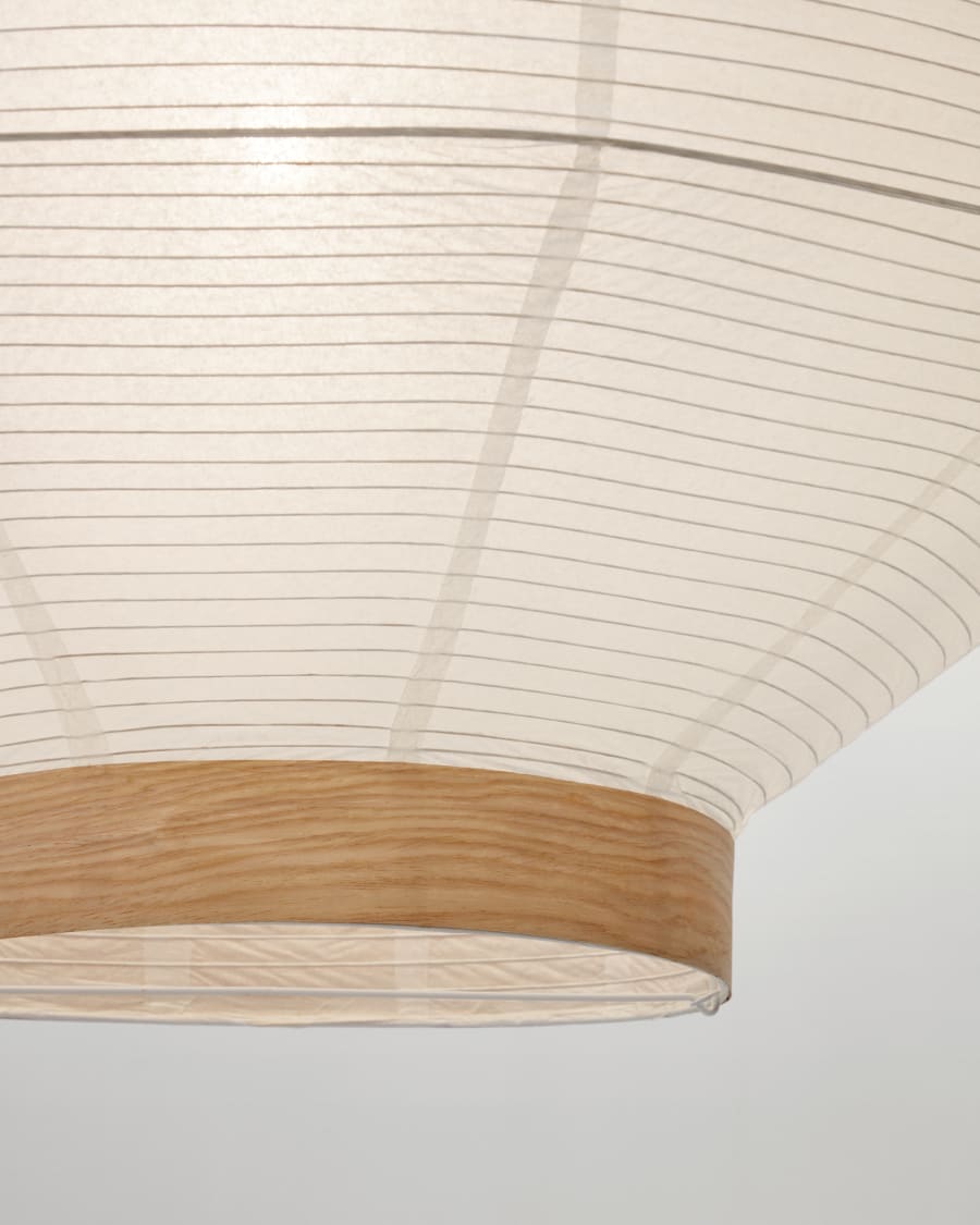 Hila ceiling lamp screen in white paper with natural wood veneer Ø 80 cm