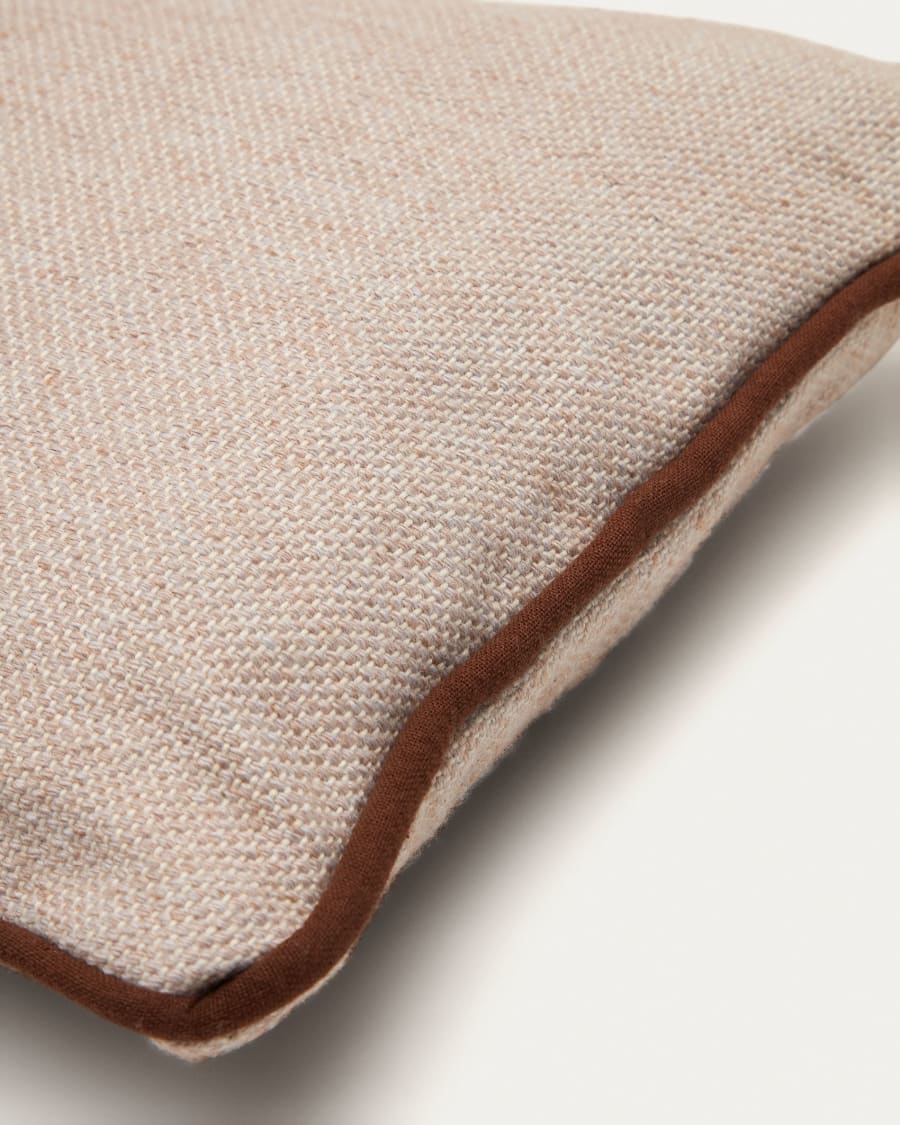 Sagulla 100% PET cushion cover in beige with brown trim, 30 x 50 cm