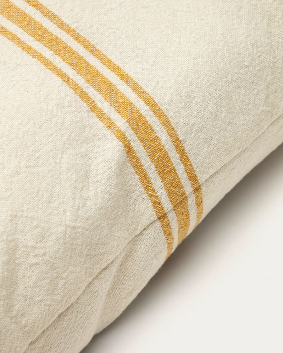 Vallcanera cushion cover in beige linen and cotton with mustard stripes, 60 x 60 cm
