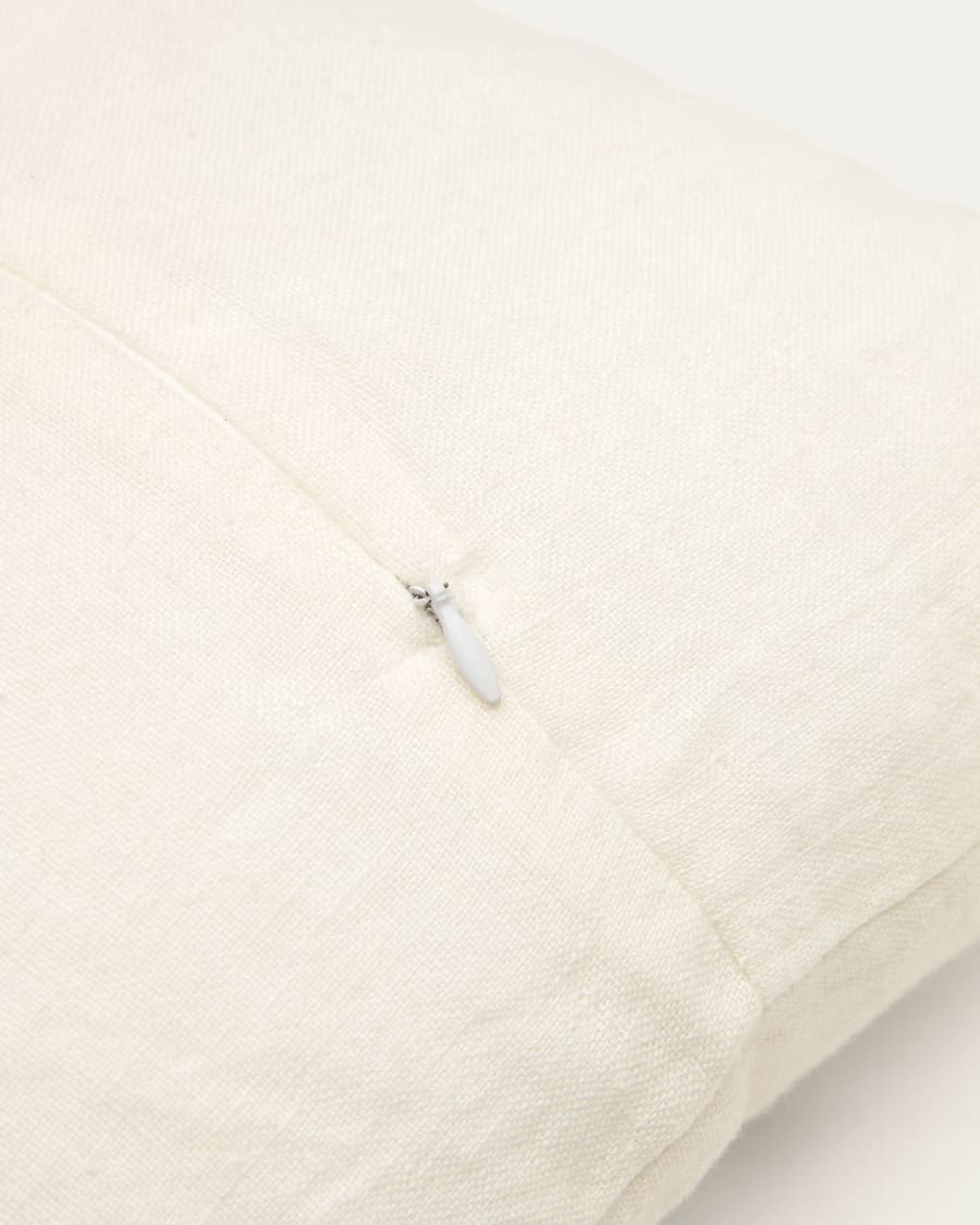 Vallcanera cushion cover, beige linen and cotton with mustard and blue stripes, 45 x 45 cm