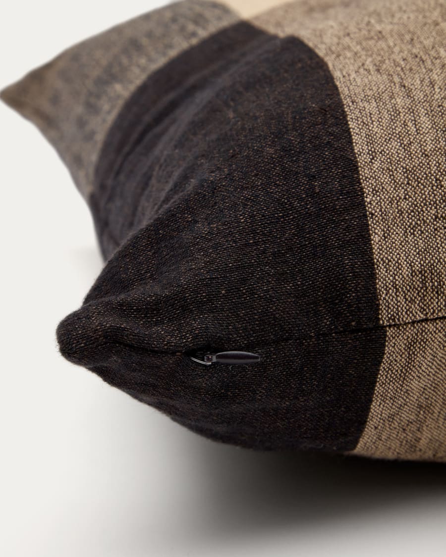 Macel black linen and cotton check cushion case 45x45 cm