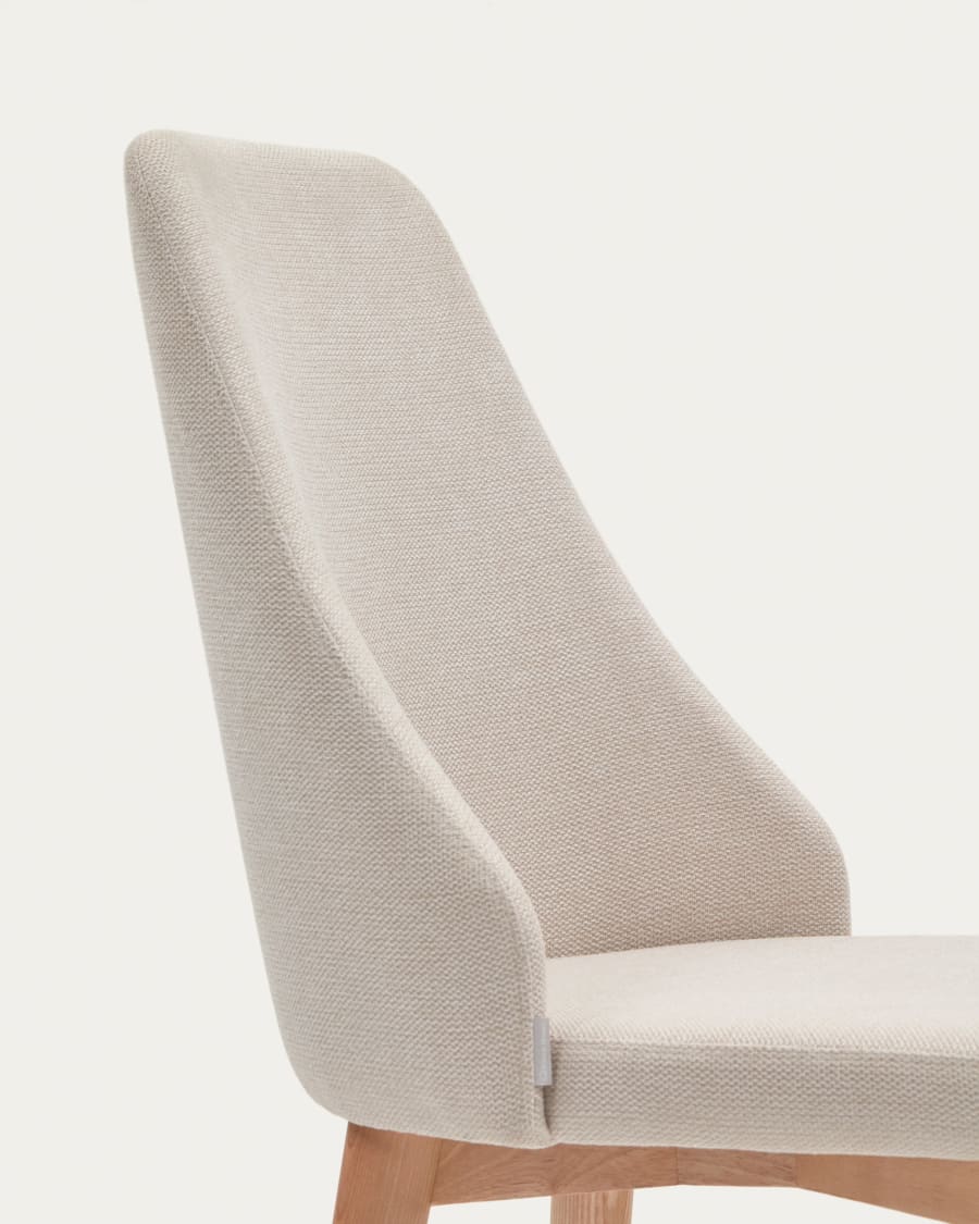 Rosie chair in beige chenille with solid ash wood legs in a natural finish