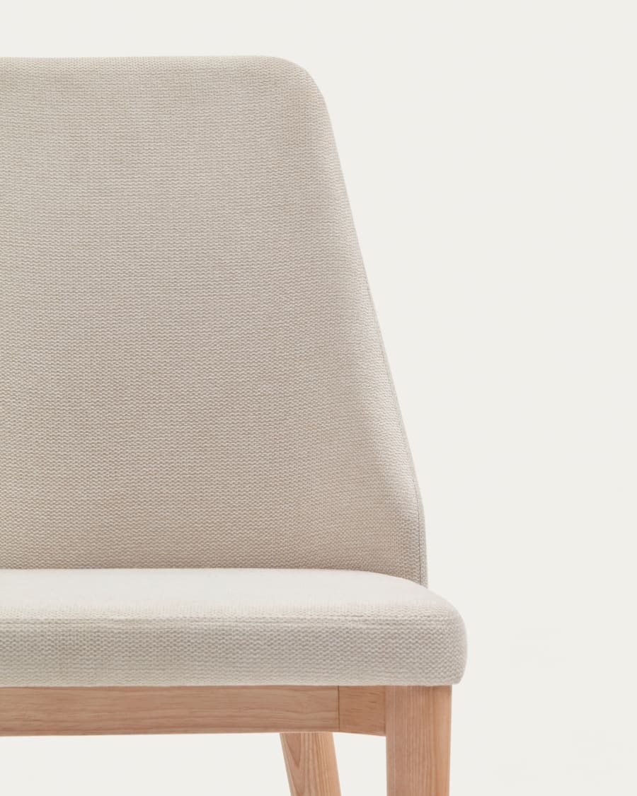 Rosie chair in beige chenille with solid ash wood legs in a natural finish