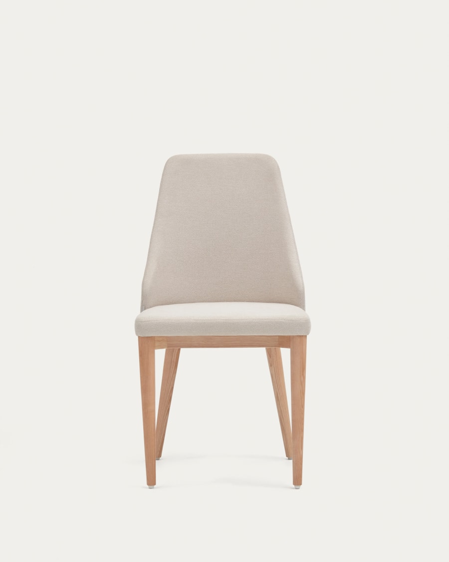 Rosie chair in beige chenille with solid ash wood legs in a natural finish