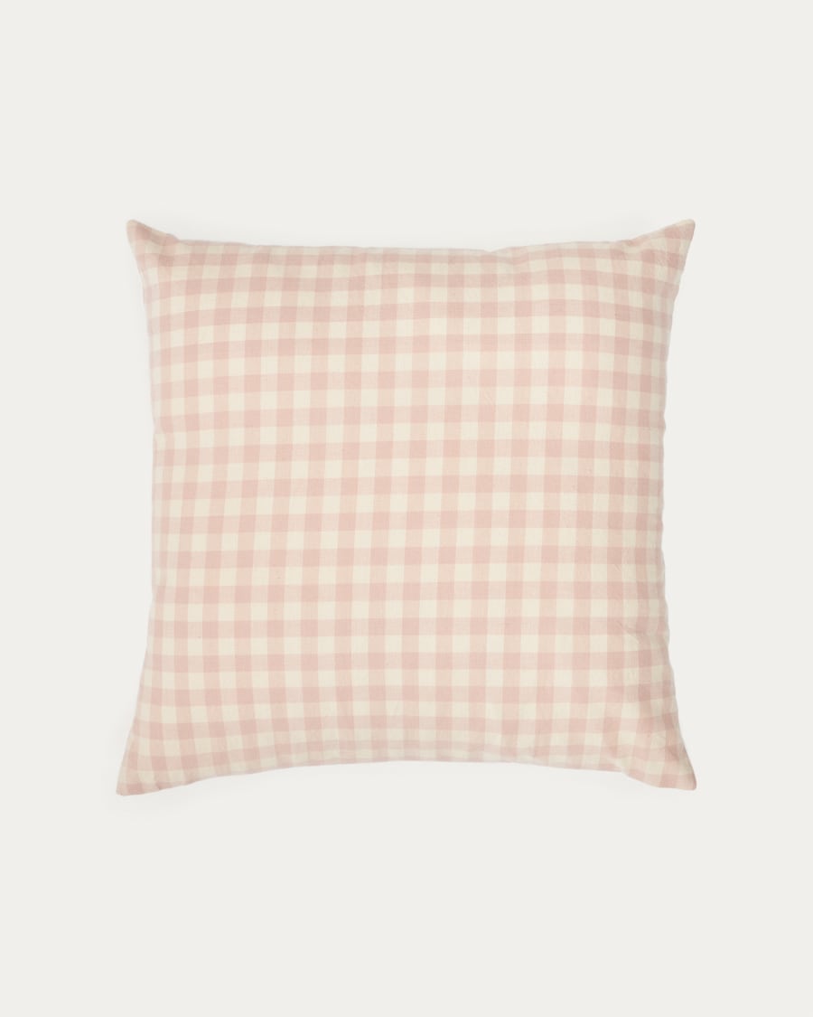 Federa per cuscino Yanil 100% cotone a quadrati rosa e beige 45 x 45 cm