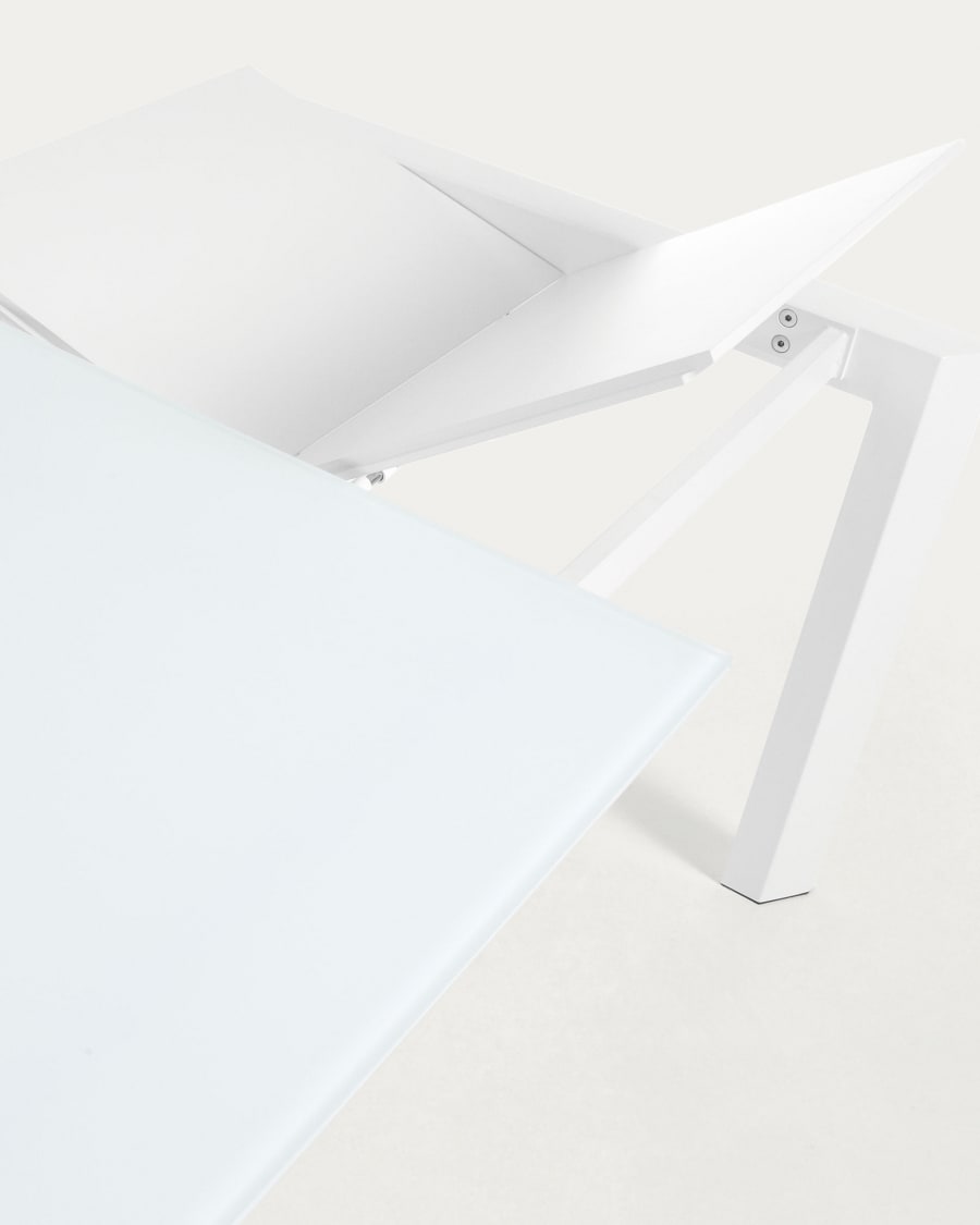 Axis white glass extendable table with white steel legs 140 (200) cm
