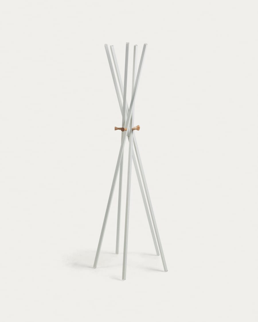 Perchero Chelsey acero blanco y madera maciza de caucho 170 cm Kave Home Spain