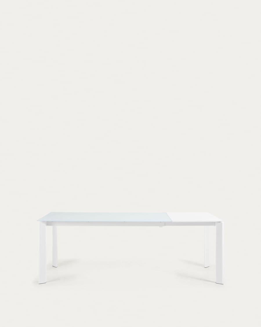 Axis Ausziehtisch aus Glas weiß und Stahlbeine mit weißem Finish 160 (220) cm