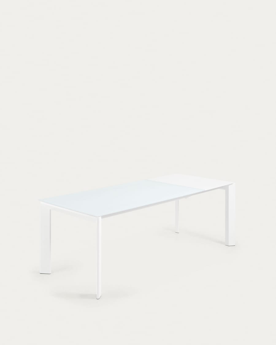 Axis Ausziehtisch aus Glas weiß und Stahlbeine mit weißem Finish 160 (220) cm