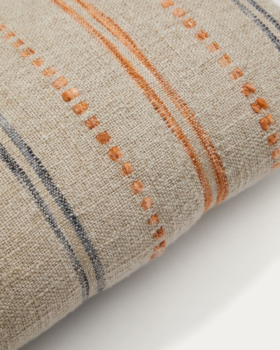 Setic blue and orange striped, linen cushion cover, 30 x 50 cm
