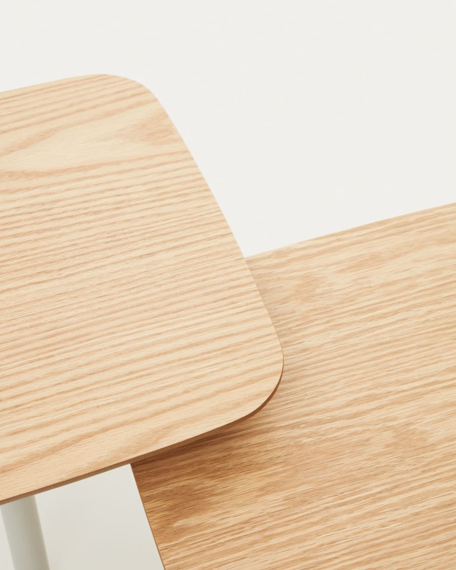 Watse set of 2 side tables in oak wood veneer and matte white metal