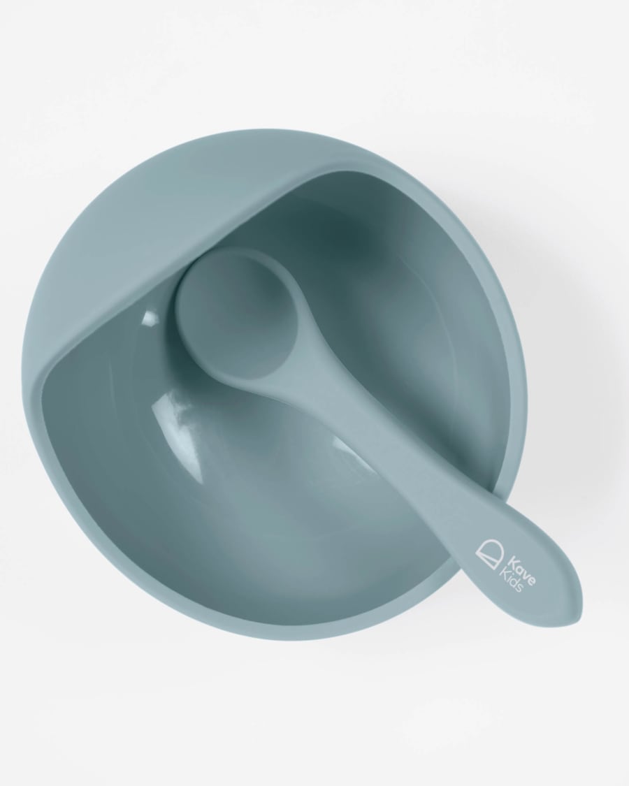Epiphany spoon and suction bowl set in blue silicone
