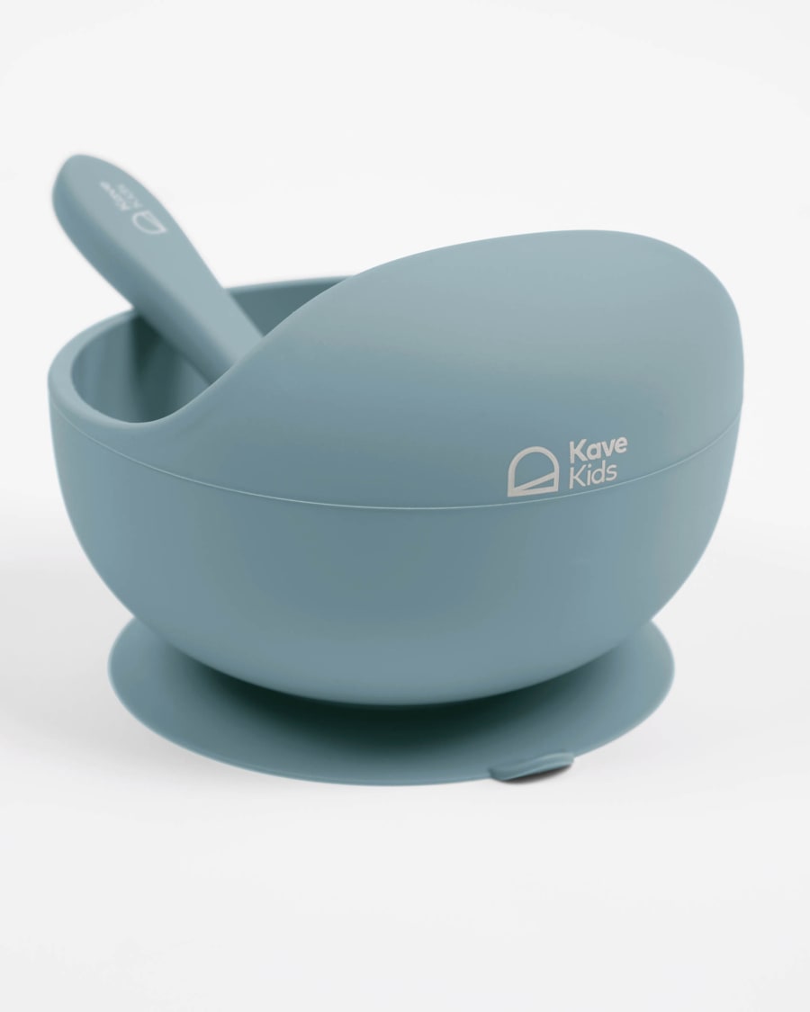 Epiphany spoon and suction bowl set in blue silicone