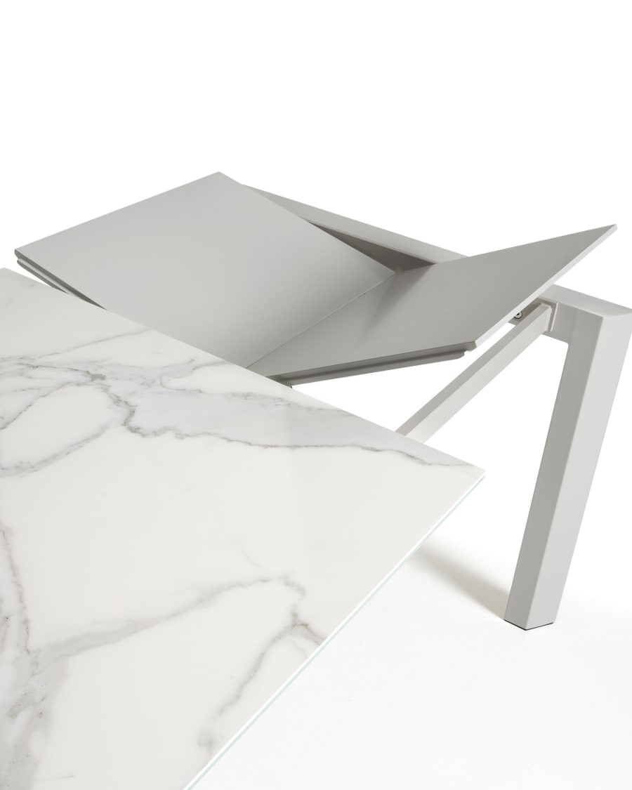Axis Ausziehtisch Feinsteinzeug mit Kalos Blanco Finish Beine in Grau 160 (220) cm