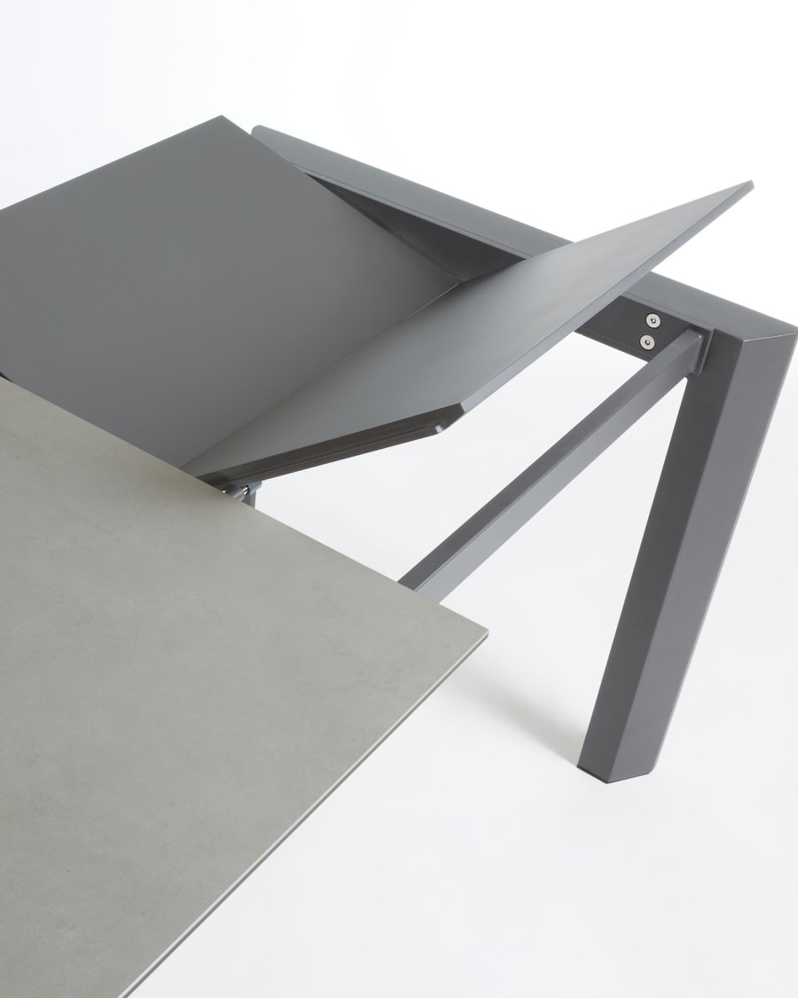 Axis Ausziehtisch Feinsteinzeug Hydra Plomo Finish und Stahlbeine Anthrazit 120 (180) cm