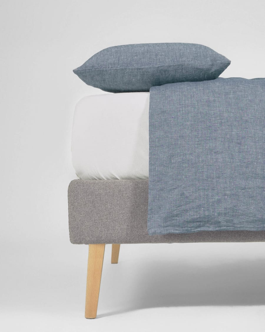 Eglant duvet cover, sheet & pillowcase set in blue GOTS cotton and linen 180 x 200 cm