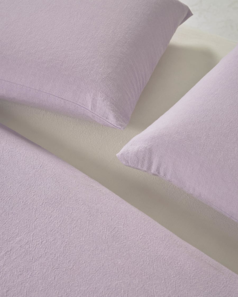 Dileta 100% GOTS cotton duvet cover, fitted sheet, and cushion cover in mauve, 135 x 190 cm