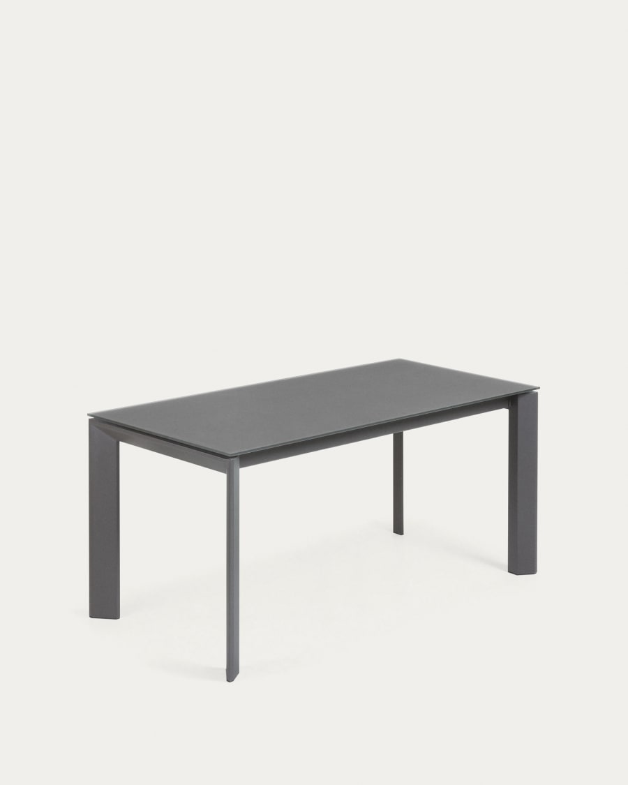 Axis extendable table in grey glass with steel legs in a dark grey finish 160 220 cm Kave Home Italy
