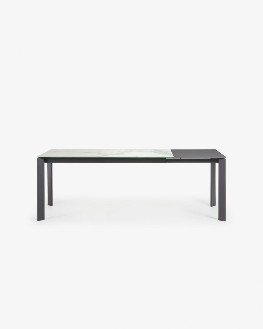 Axis Ausziehtisch Feinsteinzeug mit Kalos Blanco Finish Beine in Anthrazit 160 (220) cm