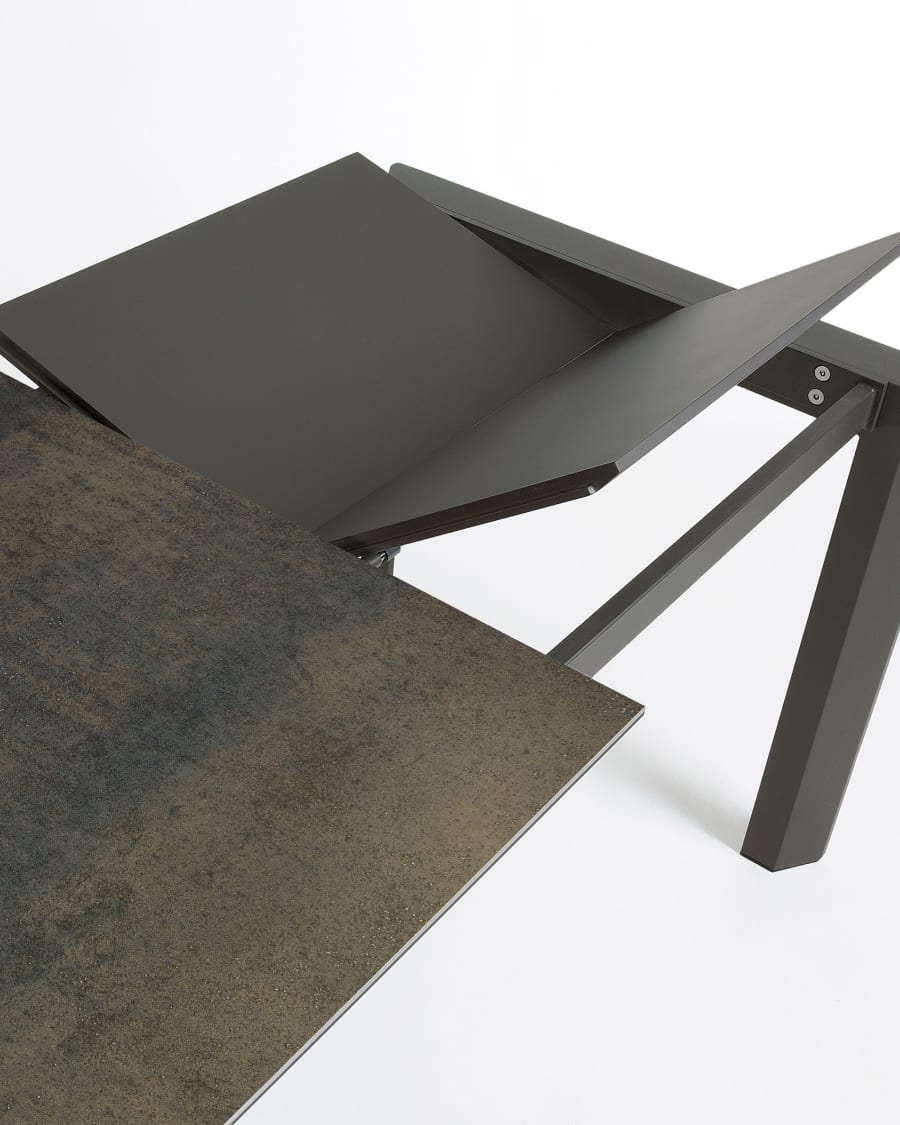 Axis Ausziehtisch Feinsteinzeug mit Iron Moss Finish Beine in Dunkelgrau 160 (220) cm