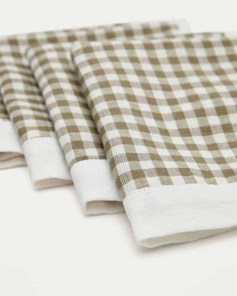 Madremanya set of 2 serviettes, 100% linen with green checkers and white edge