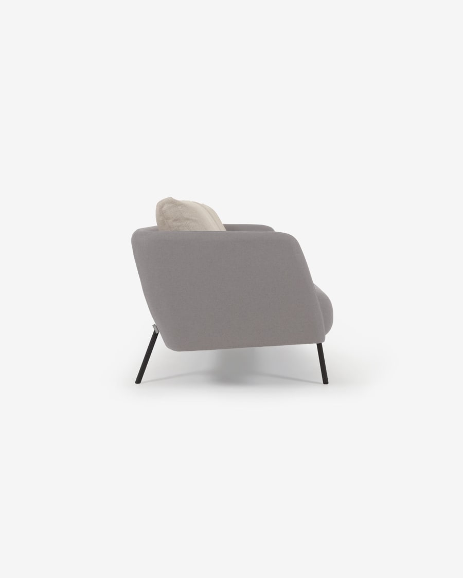 Walkyria 3 seater sofa in grey with beige cushions and black finish metal legs, 195 cm
