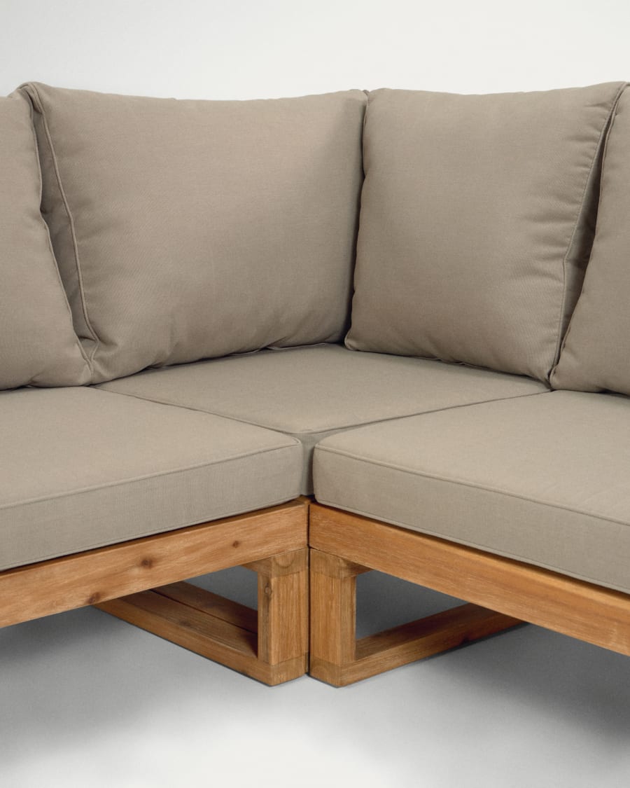 Flaviina 5 seater solid acacia wood corner sofa set with table