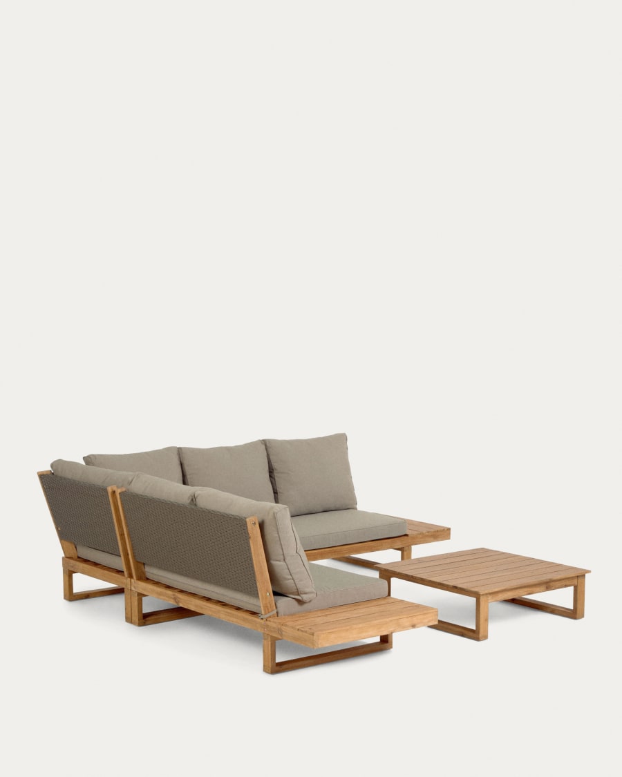 Flaviina 5 seater solid acacia wood corner sofa set with table