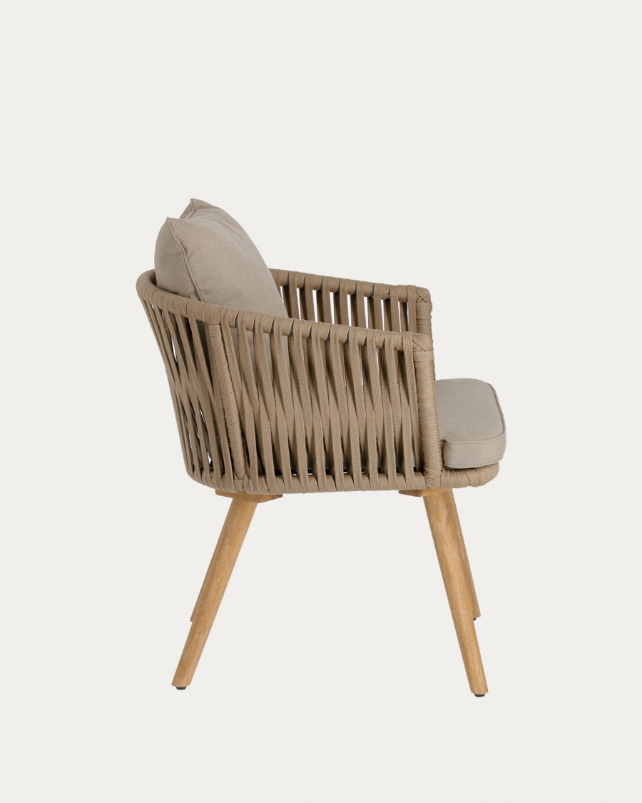 Hemlice chair in beige rope with solid acacia legs FSC 100%