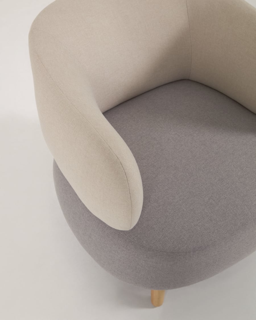 Grey and beige Luisa armchair with solid rubber wood legs