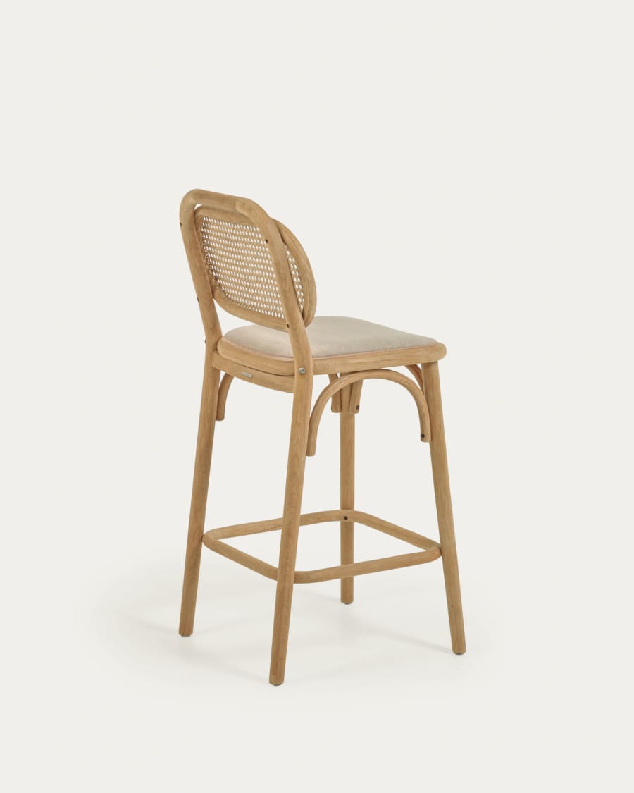 Doriane 65 cm height solid oak stool with natural finish and upholstered seat FSC Mix Credit