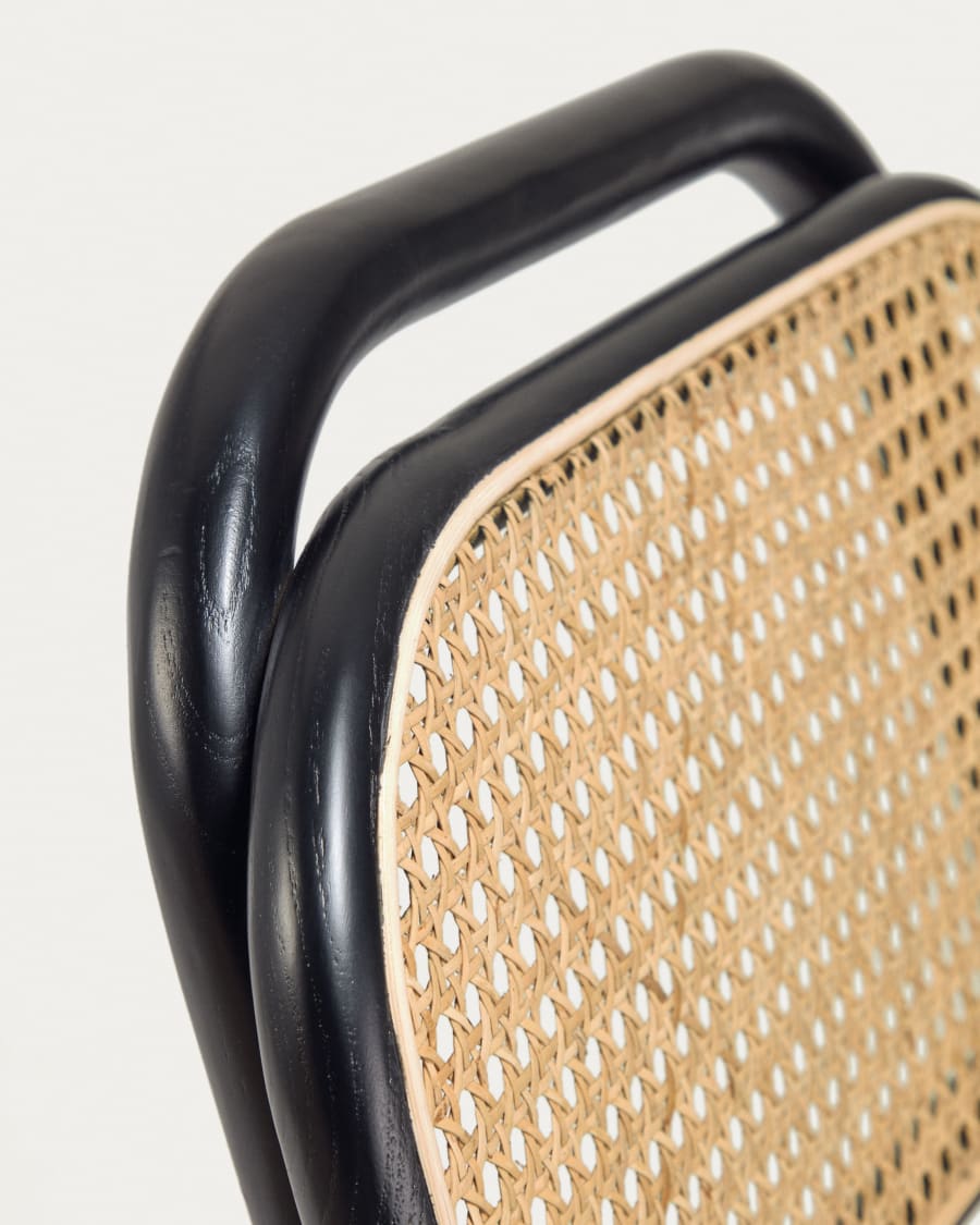 Doriane 65 cm height solid elm stool black lacquer finish and upholstered seat