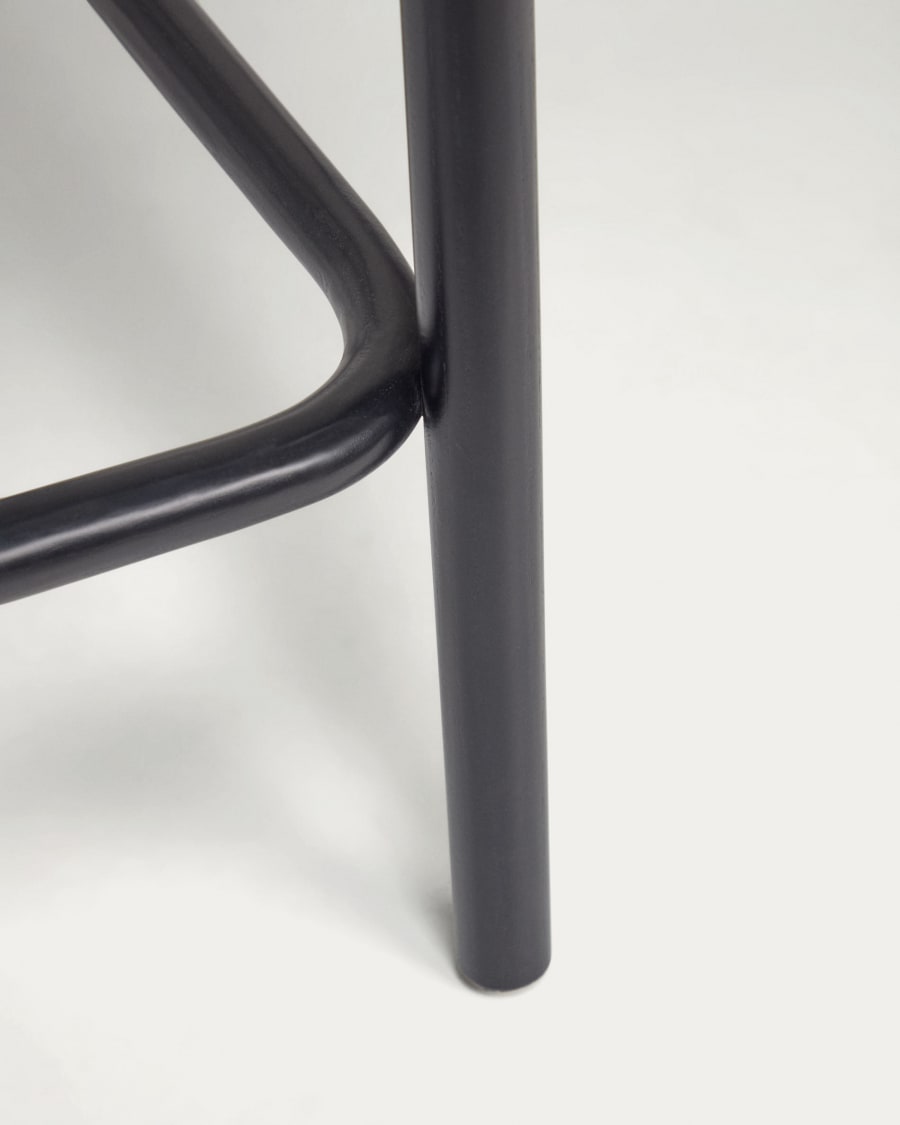 Doriane 65 cm height solid elm stool black lacquer finish and upholstered seat