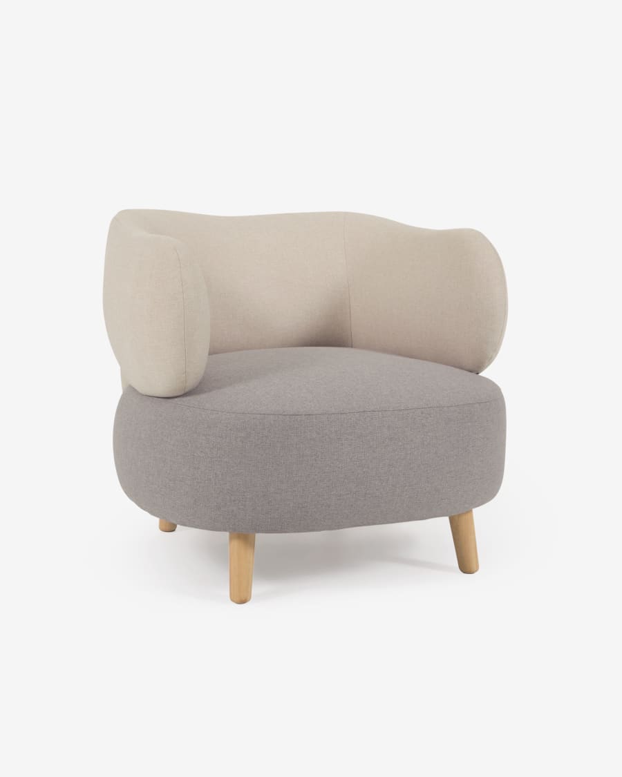 Grey and beige Luisa armchair with solid rubber wood legs
