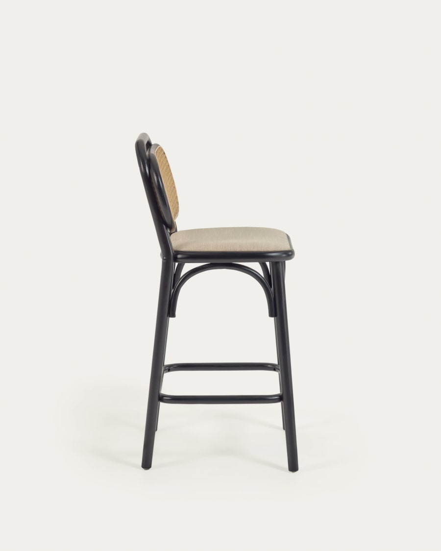 Doriane 65 cm height solid elm stool black lacquer finish and upholstered seat